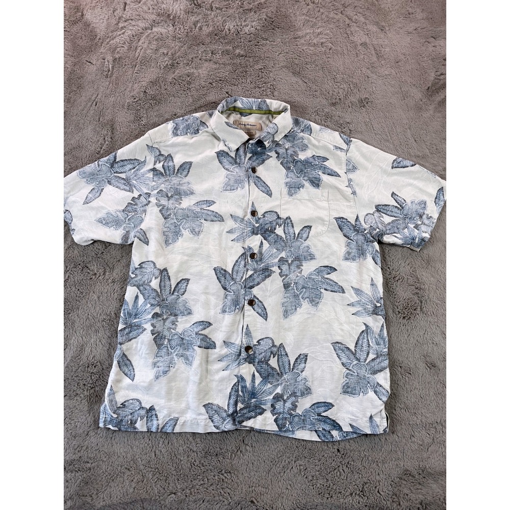 Tommy Bahama 100 Silk‎ Original Fit Blue Floral Camp Shirt XL Aloha Beach